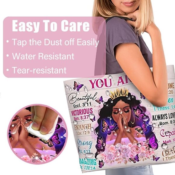 African American Queen Handbag Black Polyester Large Tote Water-Repellent - Picture 2 of 8